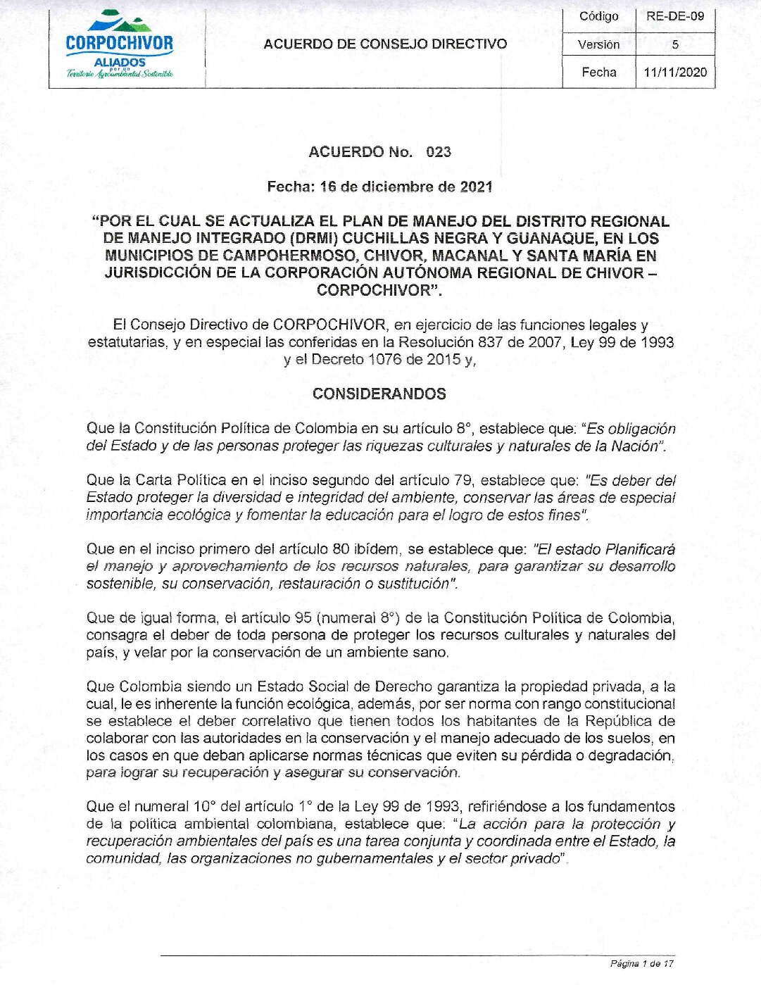 Acuerdo 023-21 Cuchilla Negra Guaneque